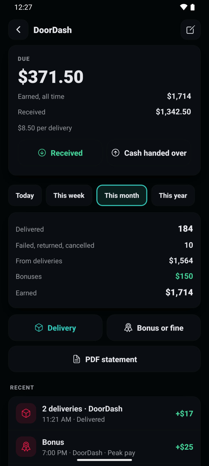 A company page showing $371.50 due